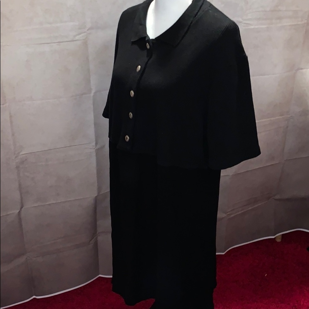 Super Comfy Black Two Texture Dress - Polo Collar